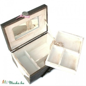 Vintage rózsás ékszerdoboz, tükörrel -  - Meska.hu