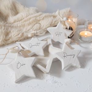 Fa csillag dísz egyedi felirattal - karácsony - karácsonyi lakásdekoráció - karácsonyfadíszek - Meska.hu