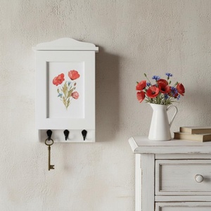 Pipacs Kulcstartó szekrény, kulcsos szekrény, egyedi felirattal is, Otthon & Életmód, Dekoráció, Fali és függő dekoráció, Fali kulcstartó, Festett tárgyak, MESKA