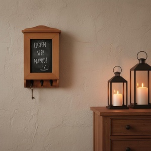 Barna Krétával írható fa kulcstartó szekrény és üzenőtábla, Otthon & Életmód, Dekoráció, Fali és függő dekoráció, Fali kulcstartó, Festett tárgyak, Decoupage, transzfer és szalvétatechnika, MESKA