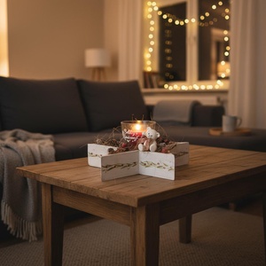 Csillag alakú karácsonyi dekoráció  gyertyával és macival - karácsony - karácsonyi lakásdekoráció - ünnepi asztaldekoráció - Meska.hu