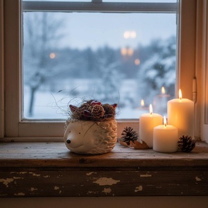 Süni kaspó tobozokkal és csipkebogyóval - karácsony - karácsonyi lakásdekoráció - karácsonyi lakásdíszek - Meska.hu