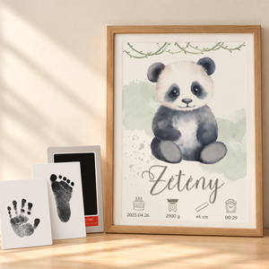 Panda baba emlékőrző poszter ajándék láblenyomat készítő szett / baba szoba dekoráció, Baba - mama, Babaemlékek, Baba emlékőrző, Fotó, grafika, rajz, illusztráció, MESKA