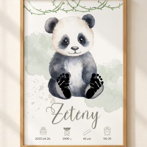 Panda baba emlékőrző poszter ajándék láblenyomat készítő szett / baba szoba dekoráció - baba - mama - babaemlékek - baba emlékőrző - Meska.hu