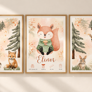 Erdei állatok babaszoba dekoráció, emlékőrző ajándék láblenyomat készítő szettel, Baba - mama, Babaszoba dekoráció, Babaszoba kép, Fotó, grafika, rajz, illusztráció, MESKA