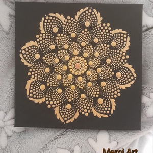  Fekete-arany 20x20cm mandala, Otthon & Életmód, Dekoráció, Spiritualitás, Mandala, Festészet, Festett tárgyak, MESKA
