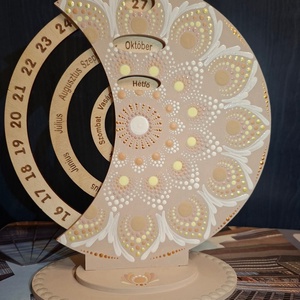 Öröknaptár 21cm bézs-fehér mandala mintával , Otthon & Életmód, Dekoráció, Fali és függő dekoráció, Falinaptár & Öröknaptár, Festészet, Festett tárgyak, MESKA