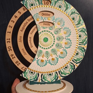 Öröknaptár 25cm zöld-arany mandala mintával fehér alapra - Meska.hu