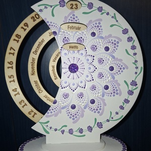 Öröknaptár 21cm lila mandala mintával fehér alapon sötét lila kővel - Meska.hu