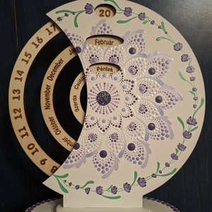 Öröknaptár 21cm lila mandala mintával fehér alapon sötét lila kővel - otthon & életmód - dekoráció - fali és függő dekoráció - falinaptár & öröknaptár - Meska.hu