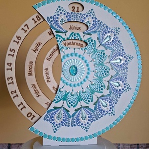 Öröknaptár 25cm türkiz mandala mintával fehér alapra, bármilyen felirattal - Meska.hu