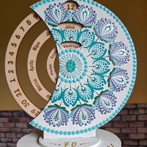 Öröknaptár 21cm türkiz mandala mintával fehér alapra, bármilyen felirattal - Meska.hu