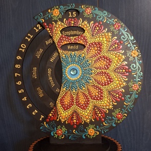 Öröknaptár 25cm mandala mintával fekete alapra - otthon & életmód - dekoráció - fali és függő dekoráció - falinaptár & öröknaptár - Meska.hu