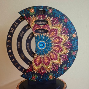 Öröknaptár 25cm mandala mintával fekete alapra - otthon & életmód - dekoráció - fali és függő dekoráció - falinaptár & öröknaptár - Meska.hu