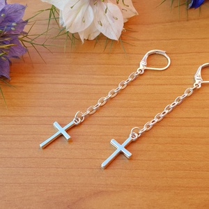 Kereszt fülbevaló - ékszer - fülbevaló - lógó fülbevaló - Meska.hu