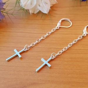 Kereszt fülbevaló - ékszer - fülbevaló - lógó fülbevaló - Meska.hu