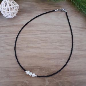 Tenyésztett gyöngy nyaklánc - Choker nyaklánc, Ékszer, Nyaklánc, Gyöngyös nyaklánc, Gyöngyfűzés, gyöngyhímzés, MESKA