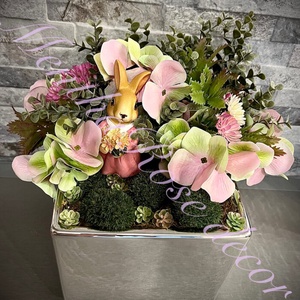 Húsvéti nyuszi virágdekorral - ünnepi díszek, dekorációk - húsvéti díszek és dekorációk - húsvéti asztaldíszek - Meska.hu