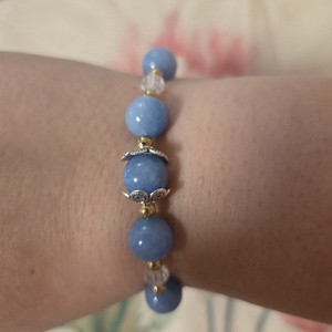 Akvamarin színű kalcedon gyöngyből készült karkötő, Ékszer, Karkötő, Gyöngyös karkötő, Gyöngyfűzés, gyöngyhímzés, MESKA
