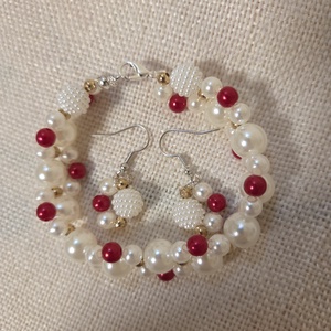 Fehér-piros fülbevaló  - ékszer - fülbevaló - lógó fülbevaló - Meska.hu