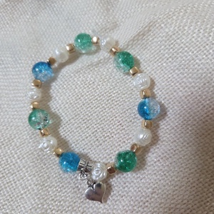 Zöld-kék tavaszi frissesség -gyöngy karkötő, Ékszer, Karkötő, Gyöngyös karkötő, Gyöngyfűzés, gyöngyhímzés, MESKA