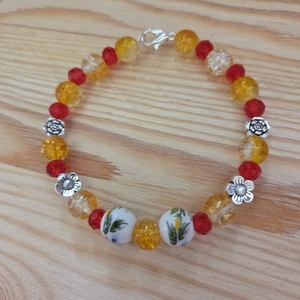 Tavaszi virágos gyöngy karkötő, Ékszer, Karkötő, Gyöngyös karkötő, Gyöngyfűzés, gyöngyhímzés, MESKA