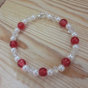 Fehér és piros karkötő , Ékszer, Karkötő, Gyöngyös karkötő, Gyöngyfűzés, gyöngyhímzés, MESKA