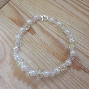 Fehér és sárga karkötő , Ékszer, Karkötő, Gyöngyös karkötő, Gyöngyfűzés, gyöngyhímzés, MESKA