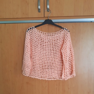 kézzel horgolt hálós, hosszú ujjú felső, Ruha & Divat, Női ruha, Top, Kötés, MESKA