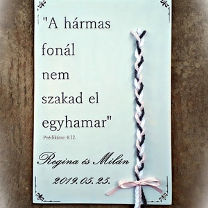 Kötélceremónia, esküvő ,egyházi, polgári ceremónia, világos szürke,fa szöveges falikép, nászajándék,szerelem, életfonal -  - Meska.hu