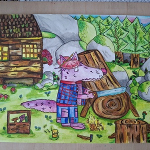 Farkas fát fűrészel művészi nyomat!, Művészet, Grafika & Illusztráció, Művészi nyomat, Festészet, MESKA