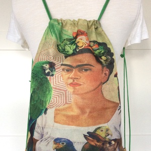 Egyedi, Frida Kahlo mintás gymbag hátizsák, tornazsák edzésre, úzsáshoz -  - Meska.hu