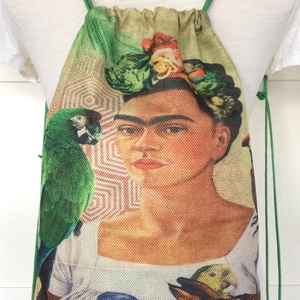 Egyedi, Frida Kahlo mintás gymbag hátizsák, tornazsák edzésre, úzsáshoz -  - Meska.hu