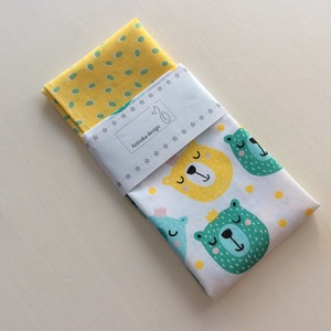 Sárga-zöld mackó mintás, pamut textil zsebkendő vagy szalvéta szett  - NoWaste -  - Meska.hu