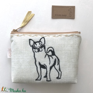 Hímzett, Csivava kutya mintás, irattartó pénztárca, natúr színben  - Artiroka design - Meska.hu