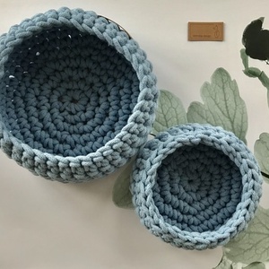 Közepes méretű horgolt kosár, világoskék  színben, zsinór fonalból - Artiroka design - NoWaste -  - Meska.hu