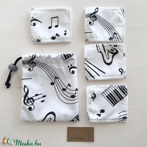 Zene, hangjegy mintás arctisztító párna szett, bambusz frottír és pamut textil felhasználásával -Artiroka design -  - Meska.hu