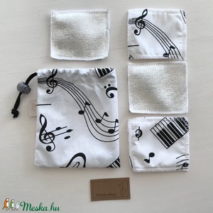 Zene, hangjegy mintás arctisztító párna szett, bambusz frottír és pamut textil felhasználásával -Artiroka design -  - Meska.hu