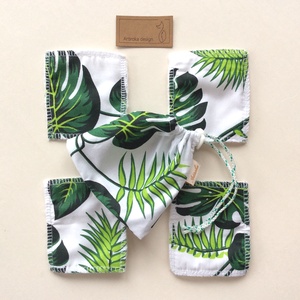 Levél mintás arctisztító párna szett, bambusz frottír és prémium pamut textil felhasználásával - Artiroka design - szépségápolás - arcápolás - arctisztító korong - Meska.hu