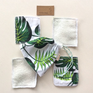 Levél mintás arctisztító párna szett, bambusz frottír és prémium pamut textil felhasználásával - Artiroka design - szépségápolás - arcápolás - arctisztító korong - Meska.hu