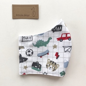 Dino, autó és foci labda mintás prémium gyerek arcmaszk, szájmaszk, 3-6 éves gyermekre - Artiroka design -  - Meska.hu