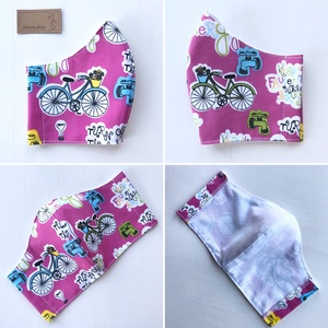 Bicikli mintás pink színű arcmaszk, szájmaszk, maszk - M méretben - Artiroka design leírása - gyerek - gyerek - Meska.hu