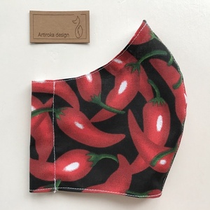 Chili paprika mintás fekete maszk, szájmaszk, arcmaszk, gyerek maszk pamut textilből- L méret- Artiroka design  - férfi & uniszex - férfi & uniszex - Meska.hu