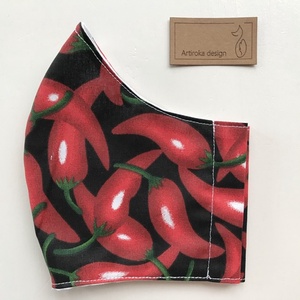 Chili paprika mintás fekete maszk, szájmaszk, arcmaszk, gyerek maszk pamut textilből- L méret- Artiroka design  - férfi & uniszex - férfi & uniszex - Meska.hu