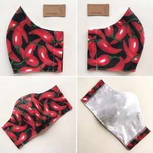 Chili paprika mintás fekete maszk, szájmaszk, arcmaszk, gyerek maszk pamut textilből- L méret- Artiroka design  - férfi & uniszex - férfi & uniszex - Meska.hu