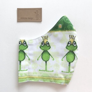 Béka király mintás arcmaszk, szájmaszk, maszk, gyerekmaszk pamut textilből - M méretben - Artiroka design - gyerek - gyerek - Meska.hu