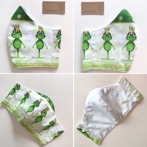 Béka király mintás arcmaszk, szájmaszk, maszk, gyerekmaszk pamut textilből - M méretben - Artiroka design - gyerek - gyerek - Meska.hu