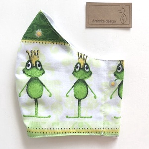 Béka király mintás arcmaszk, szájmaszk, maszk, gyerekmaszk pamut textilből - M méretben - Artiroka design - gyerek - gyerek - Meska.hu