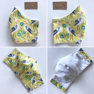 Gólya mintás prémium pamut textil, napsárga színű arcmaszk, szájmaszk, maszk - Artiroka design - férfi & uniszex - férfi & uniszex - Meska.hu