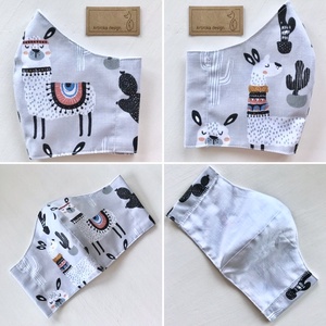 Ha rajtad a Láma, nincs DRÁMA! Láma mintás, pasztellszürke színű pamut textil arcmaszk, gyerekmaszk -  Artiroka design - női - női - Meska.hu